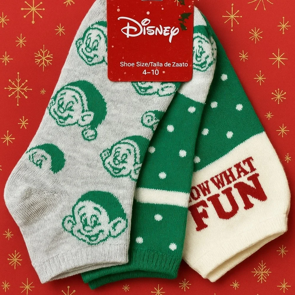 Disney Dopey Holiday No Show Socks 3-Pack Size 4-10